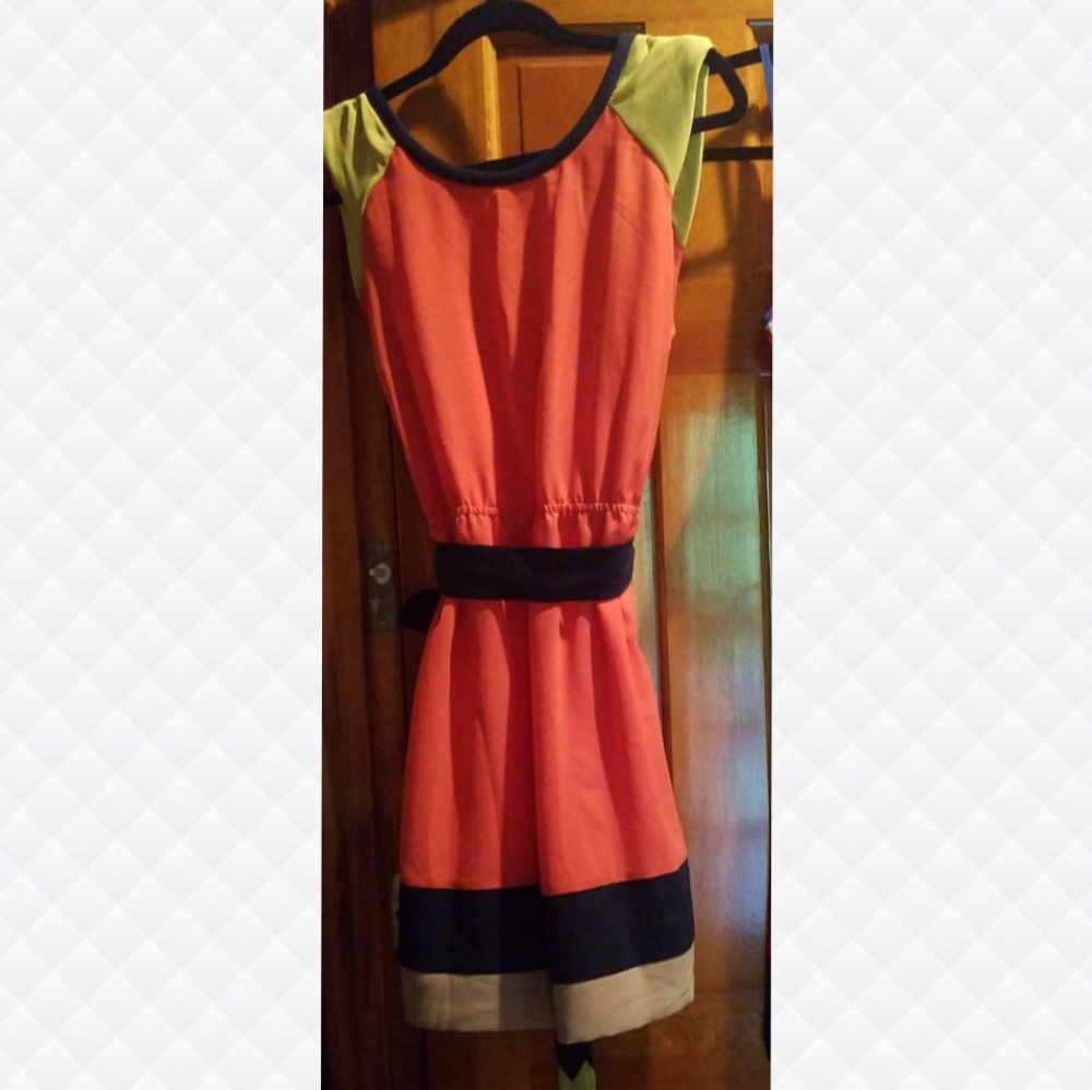 Coral color block dress